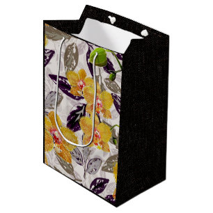 Sac Cadeau Moyen Orchidées jaunes oranges.