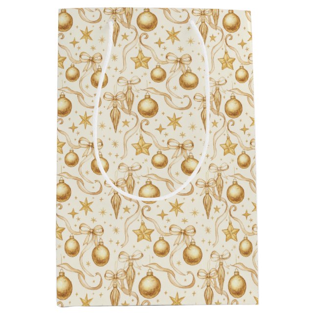 Sac Cadeau Moyen Ornements d'or Vaches Noël (Devant)