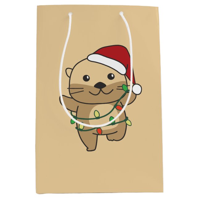 Sac Cadeau Moyen Otter Christmas Winter Animaux Vacances Otters (Devant)