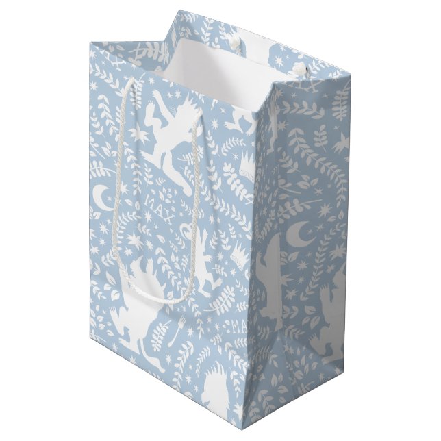 Sac Cadeau Moyen Où les choses sauvages le modèle floral bleu (Devant Angle)