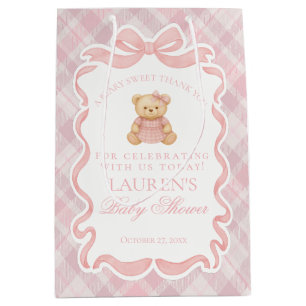 Sac Cadeau Moyen Ours à nœud papillon rose Favors de Plaid pour Bab