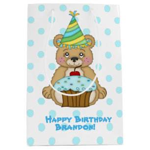 Sac Cadeau Moyen Ours de garçon d'anniversaire personnalisé