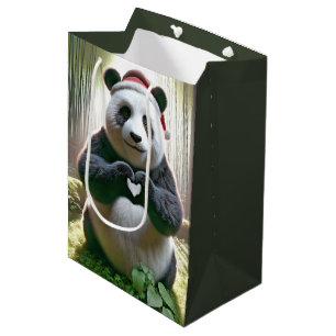 Sac Cadeau Moyen Ours De Panda De Noël Dans La Forêt De Bambou