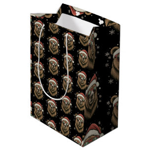 Sac Cadeau Moyen Ours Grizzly Chapeau de Père Noël Drôle Mignon Ama