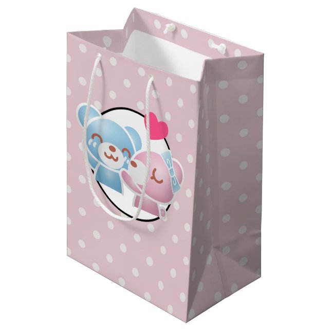 Sac Cadeau Moyen Ours KIssing sur Cute Pois et Kawaii (Devant Angle)