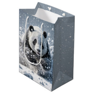 Sac Cadeau Moyen Ours Panda Anniversaire Dans Les Snowflakes