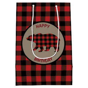 Sac Cadeau Moyen Ours Plaid De Buffle Rouge