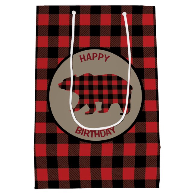 Sac Cadeau Moyen Ours Plaid De Buffle Rouge (Dos)