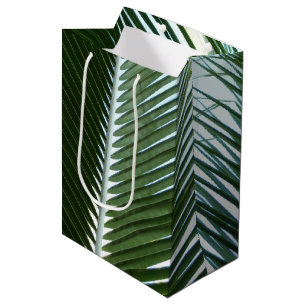 Sac Cadeau Moyen Overlapping Palm Fronds Tropical Green Abstract