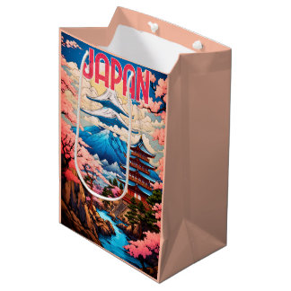 Sac Cadeau Moyen Pagode japonaise vintage et fleurs de cerisiers