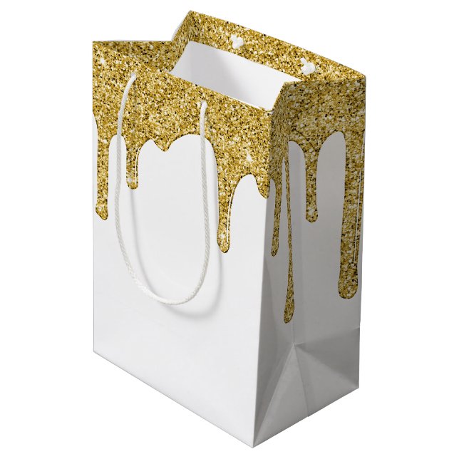 Sac Cadeau Moyen Pailletés élégants en or gouttes de glitter (Dos Angle)
