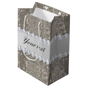 Sac Cadeau Moyen Paillettes et diamants argentés de Faux