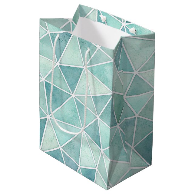 Sac Cadeau Moyen Pale Aqua Geometric Mosaic – Polygon (Devant Angle)