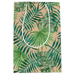 Sac Cadeau Moyen Palmier Tropical Feuille Motif Gold Green