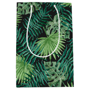 Sac Cadeau Moyen Palmier tropical Feuille Motif noir foncé vert