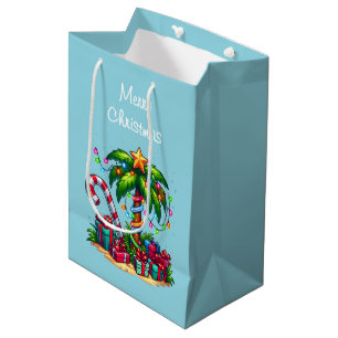 Sac Cadeau Moyen Palmier tropical Joyeux Noël