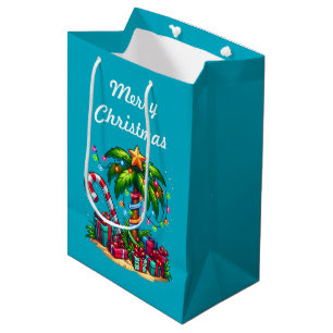Sac Cadeau Moyen Palmier tropical Joyeux Noël