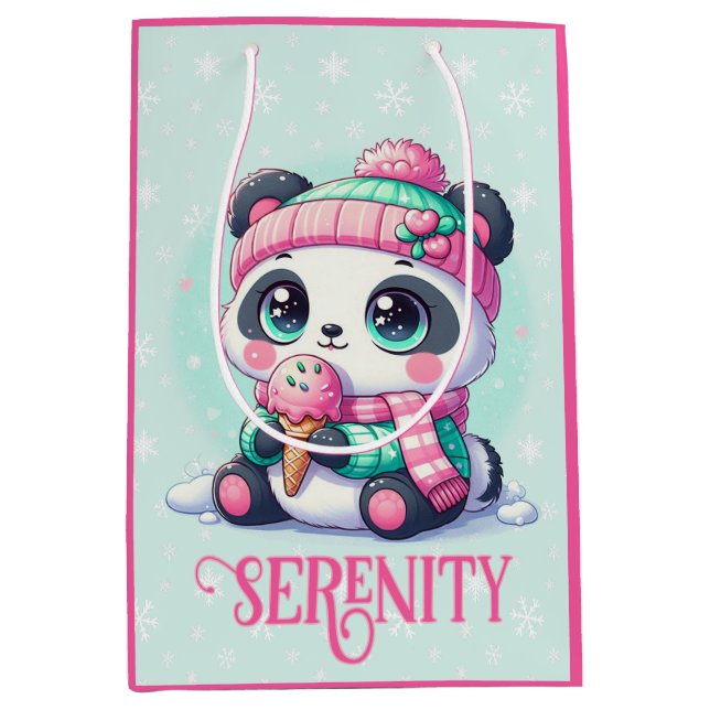 Sac Cadeau Moyen Panda confortable Kawaii avec Ice Cream Cone hiver (Devant)