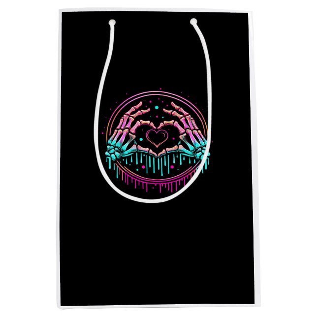 Sac Cadeau Moyen Panneau cardiaque Mains de squelette - Squelette É (Devant)