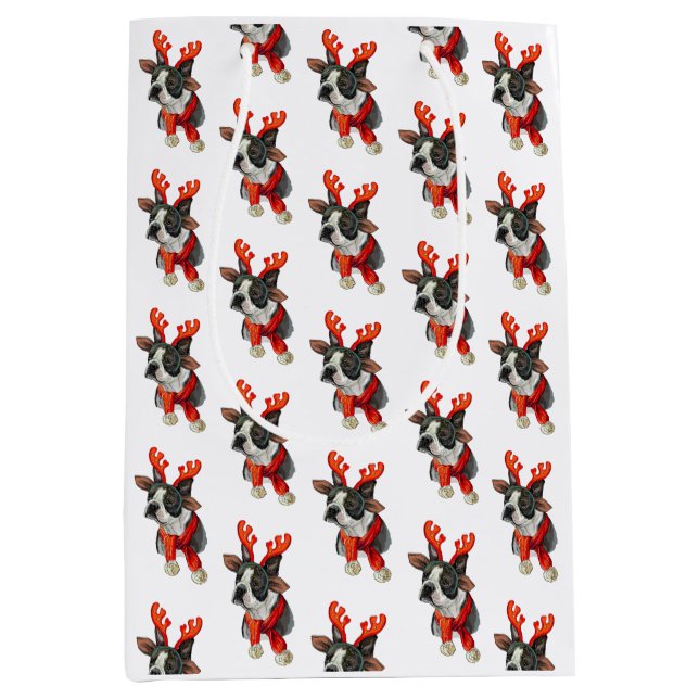 Sac Cadeau Moyen Papier à enveloppement pour chien de garde de Noël (Devant)