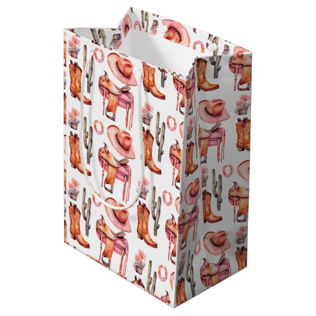 Sac Cadeau Moyen Papier d'enveloppement de cowgirl orange rose occi (Dos Angle)