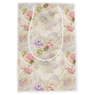 Sac Cadeau Moyen Papier d'enveloppement floral à aquarelle romantiq
