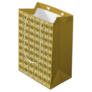 Sac Cadeau Moyen Papier peint Art Déco motif - or et blanc