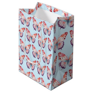 Sac Cadeau Moyen Papillon aquarelle en rose violet et bleu