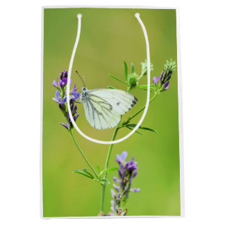 Sac Cadeau Moyen Papillon Blanc à Veines Vertes