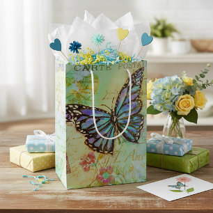 Sac Cadeau Moyen Papillon sarcelle et violet