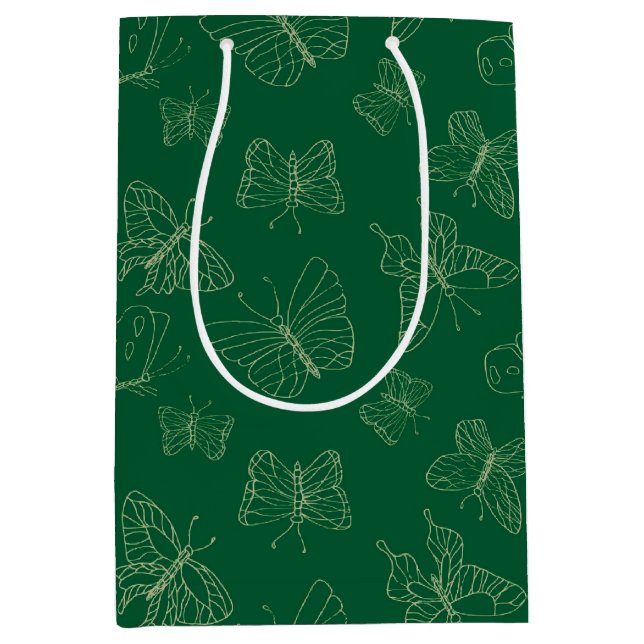 Sac Cadeau Moyen Papillon vert foncé imprimé, inspiré par la nature (Devant)