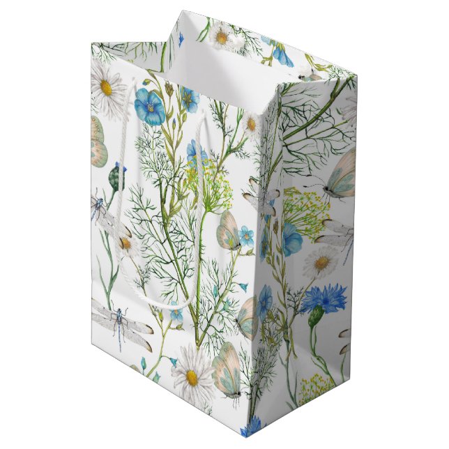 Sac Cadeau Moyen Papillons et dragons volent dans le jardin (Devant Angle)