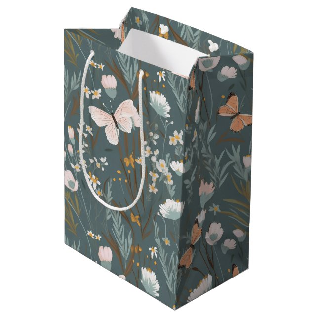 Sac Cadeau Moyen Papillons et Fleurs sauvages d'été (Dos Angle)