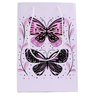 Sac Cadeau Moyen Papillons noirs, roses, violets