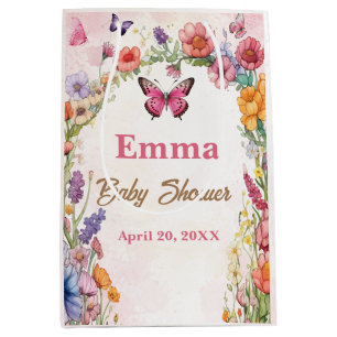 Sac Cadeau Moyen Papillons roses Baby shower Jardin Floral