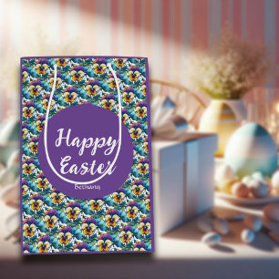 Sac Cadeau Moyen Pâques Pâques Pansy Motif Pansy Printch Purple