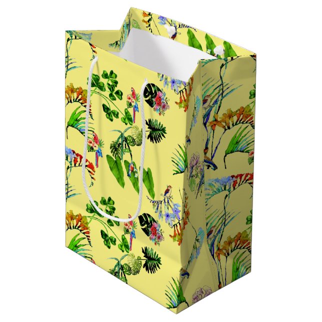 Sac Cadeau Moyen Paradis tropical jaune (Devant Angle)