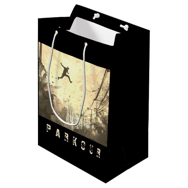 Sac Cadeau Moyen Parkour Urban Free Runing Free Styling Art Sepia (Devant Angle)