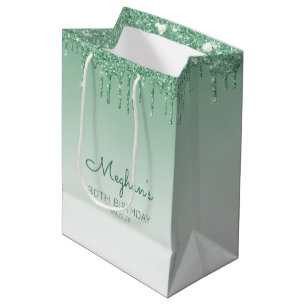 Sac Cadeau Moyen Parties scintillant 30th Birthday Green