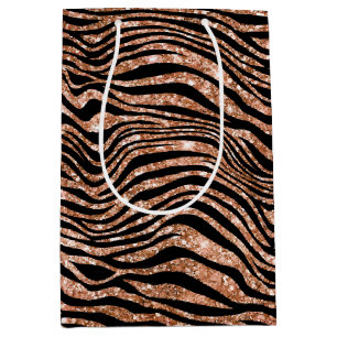 Sac Cadeau Moyen Parties scintillant Black Rose Gold Zebra