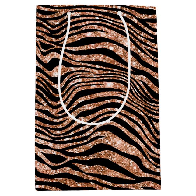 Sac Cadeau Moyen Parties scintillant Black Rose Gold Zebra (Devant)