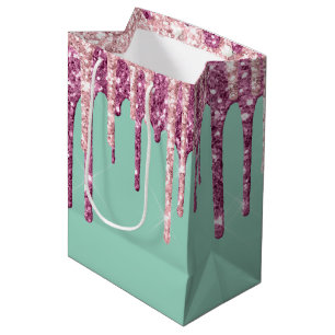 Sac Cadeau Moyen Parties scintillant de crème glacée rose à la ment