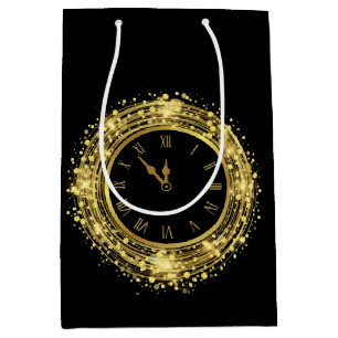 Sac Cadeau Moyen Parties scintillant de l'horloge du réveillon du N