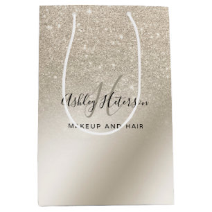Sac Cadeau Moyen Parties scintillant de maquillage ivoire ombre or