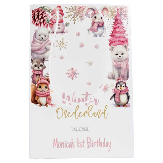 Sac Cadeau Moyen Parties scintillant de neige de l'hiver onederland (Devant)