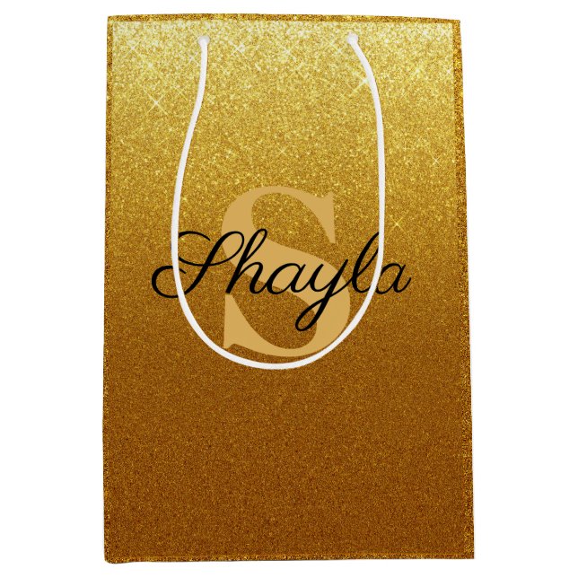 Sac Cadeau Moyen Parties scintillant d'or Faux scintillant Monogram (Devant)