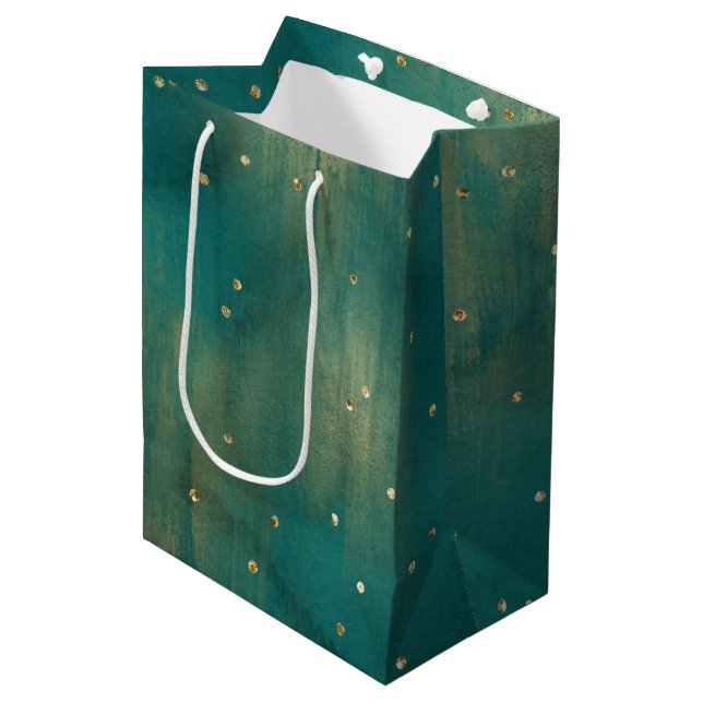 Sac Cadeau Moyen Parties scintillant d'or vert Étincelle Noël (Devant Angle)