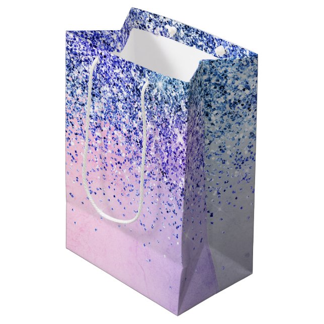 Sac Cadeau Moyen Parties scintillant Ombre bleu violet (Devant Angle)