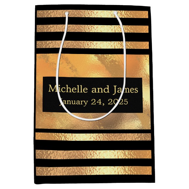 Sac Cadeau Moyen Parties scintillant Or Chic Brossé Métal Monogramm (Devant)
