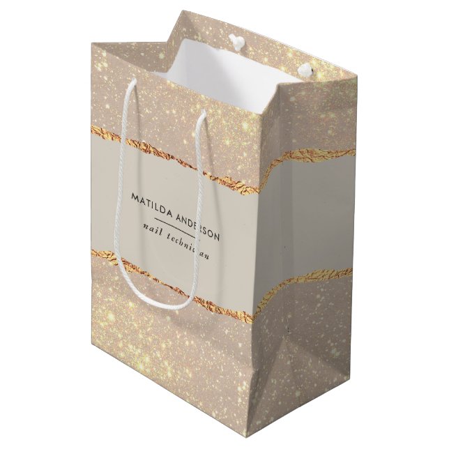 Sac Cadeau Moyen parties scintillant or rose rose moderne élégant b (Devant Angle)